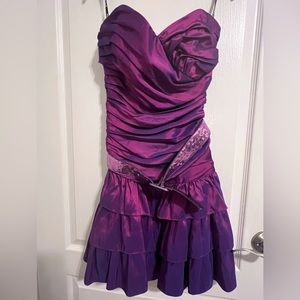 Betsey Johnson Plum Purple iridescent Dress with sequin belt. Size 6